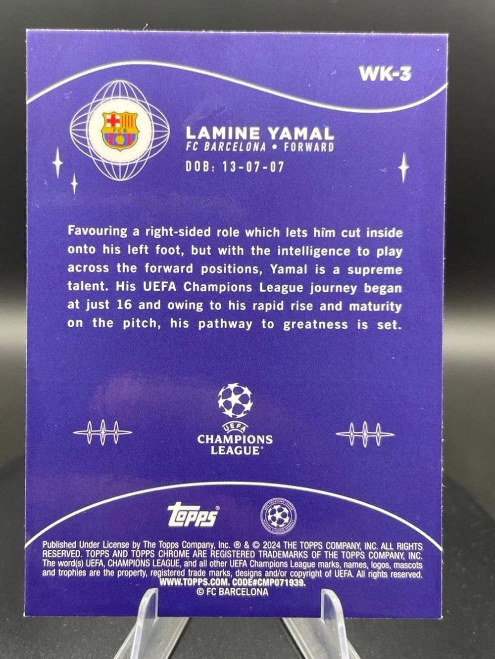 2023-24 Topps Chrome UEFA Lamine Yamal #WK-3 Wonderkids RC Rookie - Picture 2 of 2